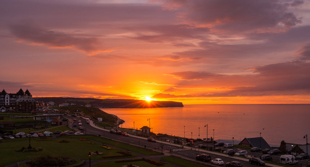 A Whitby sunset in late July, shot from the roof tops of The Crescent